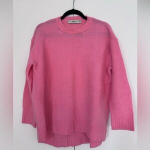 Zara Pink Crew Neck Sweater with Long Sleeves